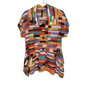 IC by Connie K Top Multicolor Artsy Geometric Print Art to Wear Art Teacher S